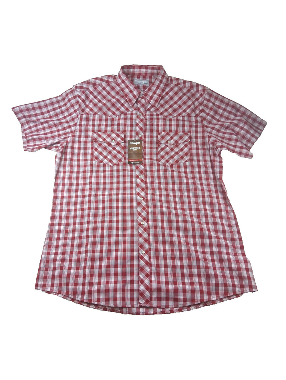 Wrangler Wrancher Western Pearl Snap Mens XLT Red Plaid Cowboy Pockets Shirt NWT